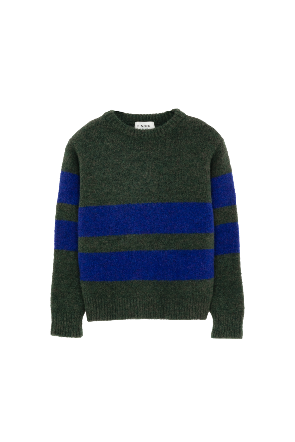 MICHAEL Cedar Green Stripes - Crew Neck Sweater Online Hot Sale