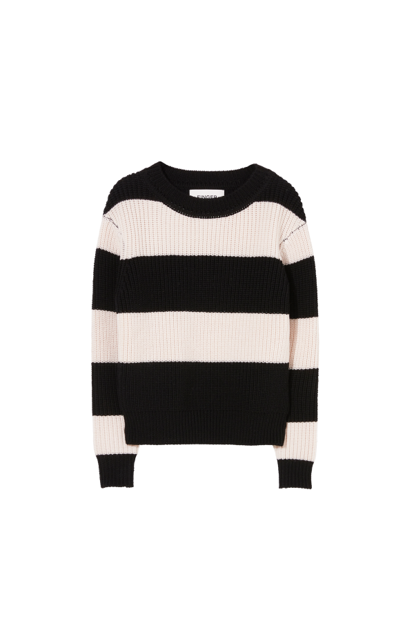 MICHEL Ecru Absolute Black Stripes - Round Neck Jumper Supply