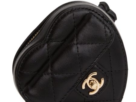 Chanel CC In Love Heart Zipped Arm Coin Purse Black Lambskin Light Gold Hardware Sale