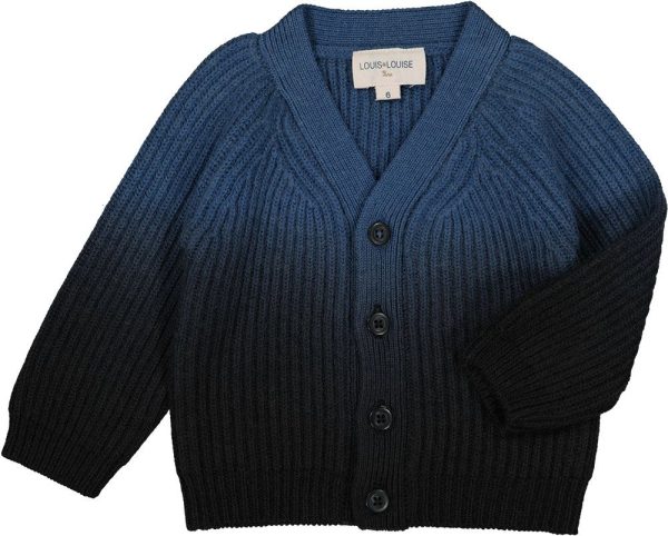 Cardigan Hubert Knitted Wool Blend Dip Dye Navy Black Hot on Sale