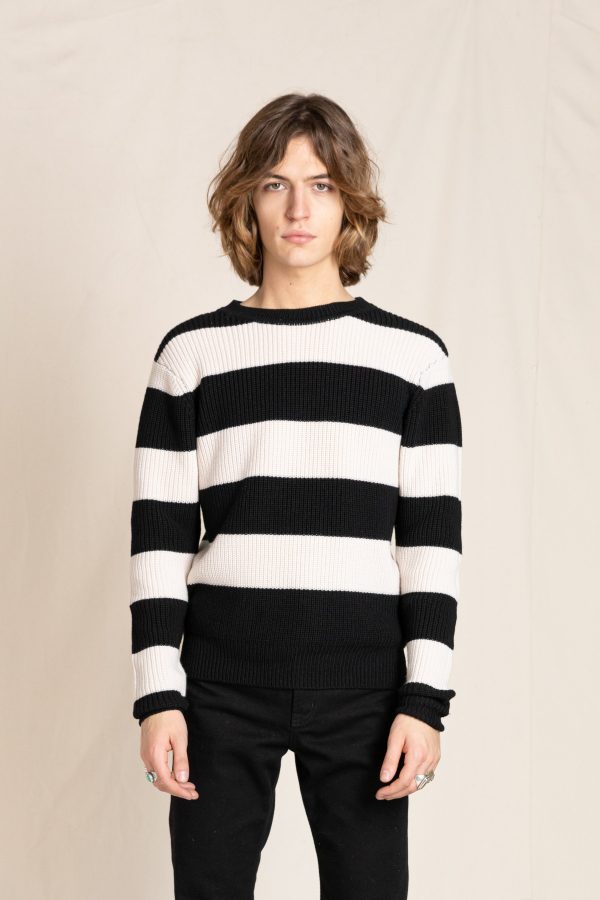 MICHEL Ecru Absolute Black Stripes - Round Neck Jumper Supply