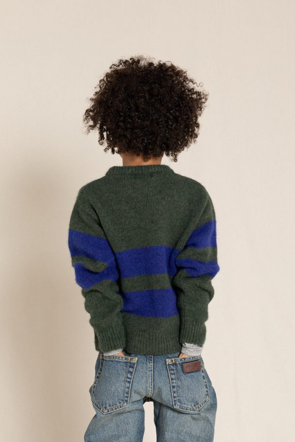 MICHAEL Cedar Green Stripes - Crew Neck Sweater Online Hot Sale