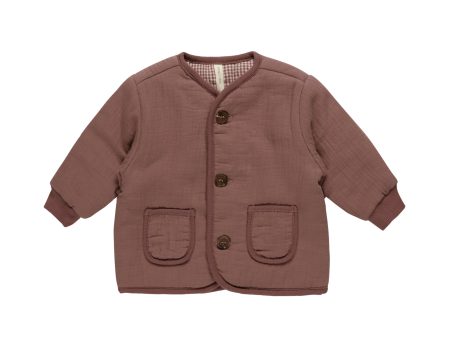 Quilted V-Neck Button Jacket Plum Sale