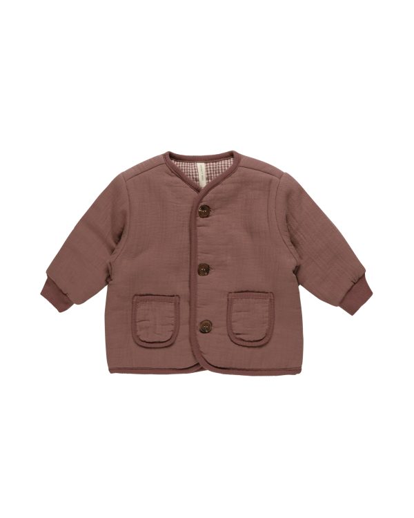 Quilted V-Neck Button Jacket Plum Sale