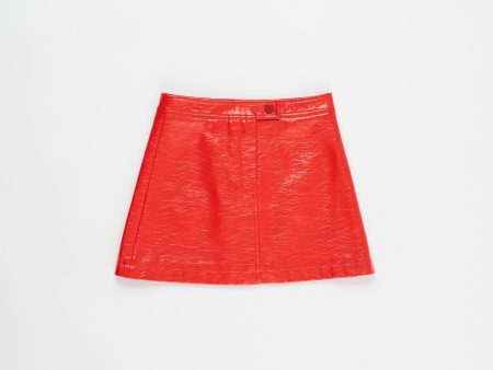 Wrinkled Patent Skirt Red Supply