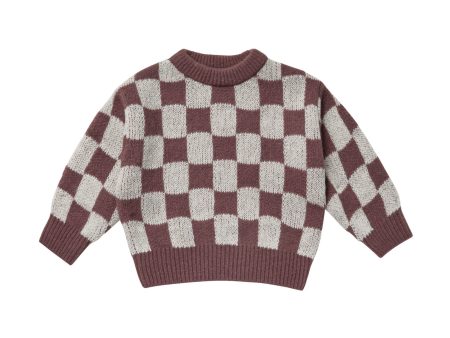 Knit Pullover Plum Checker Discount