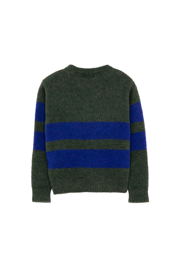 MICHAEL Cedar Green Stripes - Crew Neck Sweater Online Hot Sale