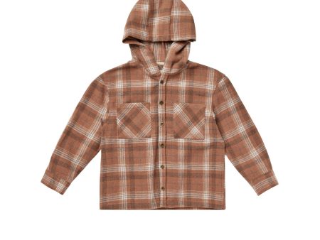 Hooded Overshirt Brown Plaid Online now