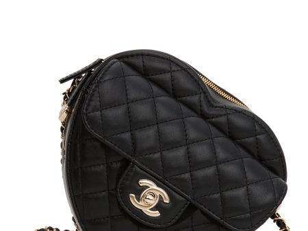 Chanel CC In Love Large Heart Bag Black Lambskin Light Gold Hardware Hot on Sale