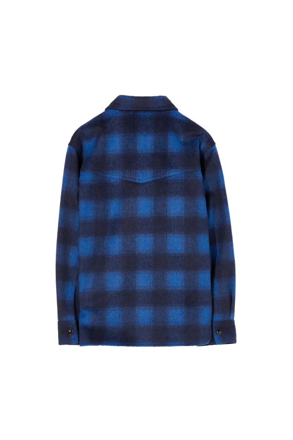 NEW DUSK Electric Blue Checkers - Wool Long Sleeve Shirt For Cheap