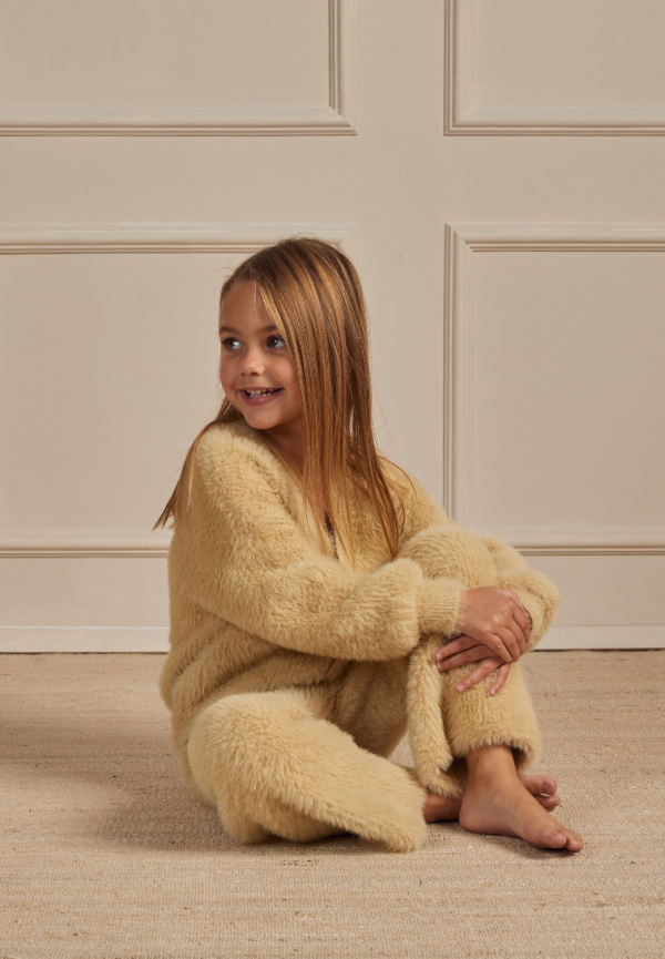 Fuzzy Knit Lounge Set Champagne For Sale