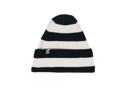 BRANDON Ecru Absolute Black Stripes - Wool Beanie Hot on Sale