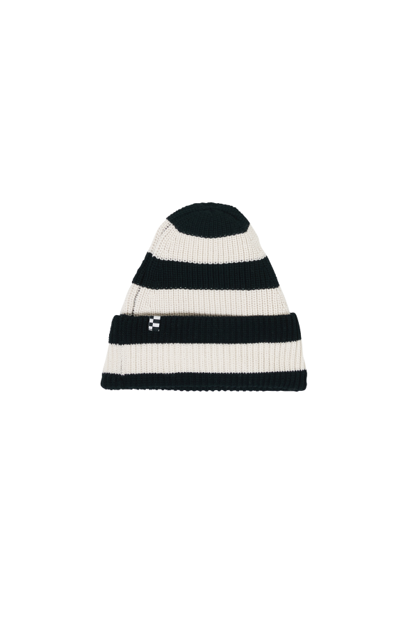 BRANDON Ecru Absolute Black Stripes - Wool Beanie Hot on Sale