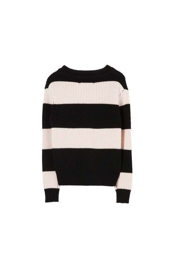 MICHEL Ecru Absolute Black Stripes - Round Neck Jumper Supply