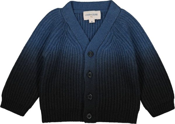 Cardigan Hubert Knitted Wool Blend Dip Dye Navy Black Hot on Sale