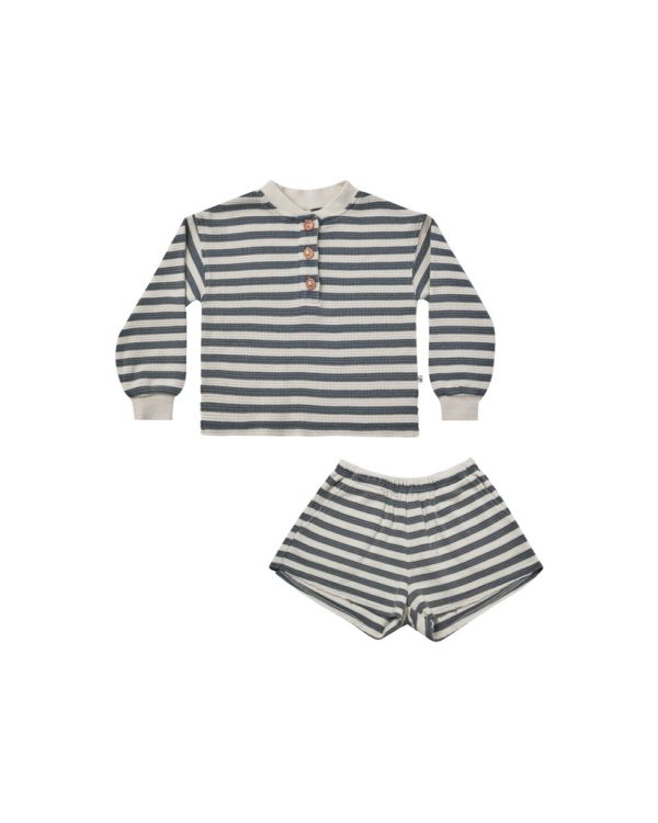 Waffle Knit Set Navy Stripe Fashion